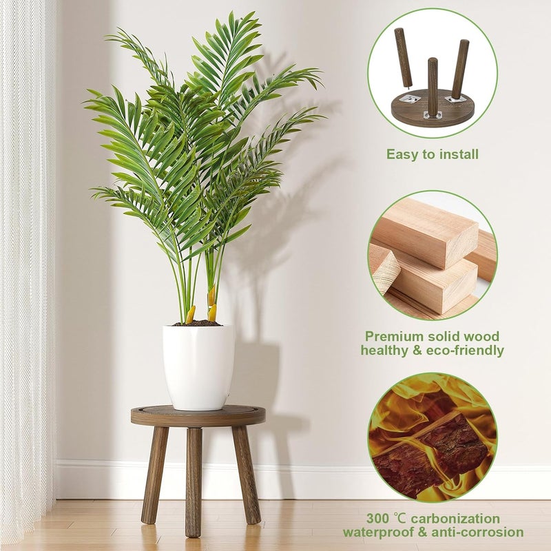 Vecxoty 3-Pack Wood Plant Stands Indoor, Single Plant Stand for 6-12 Inch Pots, Mid-Century Modern Plant Stool, Tall Plant Stand for Large Plants for Living Room, Balcony, Office (Dark Gray) - Image 4